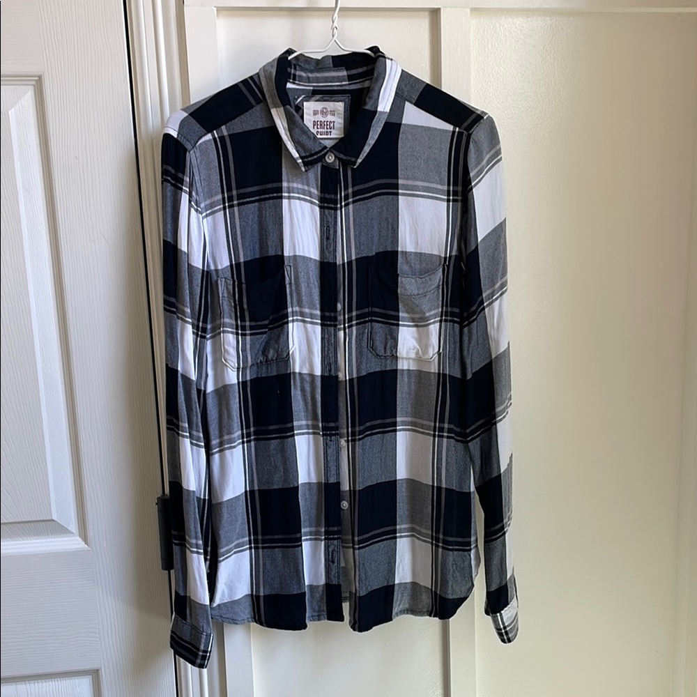 Perfectly Soft Perfectly You Black and White Casual Button Down Flannel Shirt